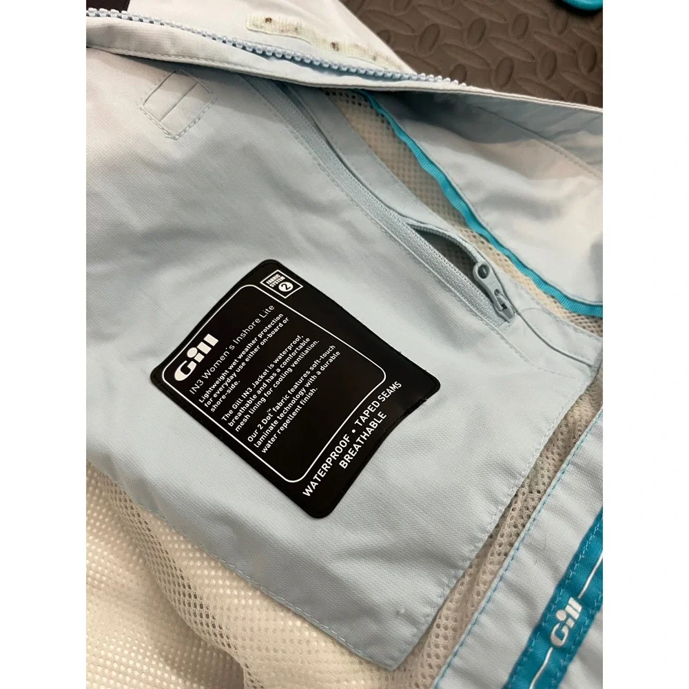 Gill IN3 Inshore Lite Jacket Womens 14 Light Blue Waterproof Breathable Hooded